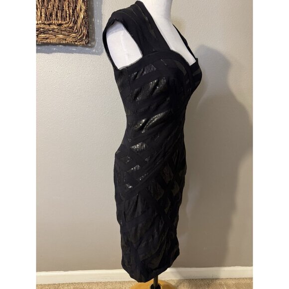 Tadashi Dress 6 Black Metallic Sequin Stretch Sheath Wedding Party Cruise Event - Picture 6 of 13